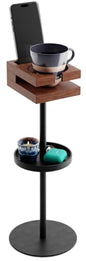 Drink Table for Small Spaces - Slim Pedestal Side Table with Real Wood Top & Stable Base for Coffee & Cocktails - Ideal for Tight Living Room & Bedroom Spaces (Sapele) - color: Sapele