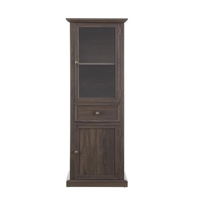 65" Tall Bookcase with Tempered Glass Door, Elegant Freestanding Display Cabinet with Drawer, Modern Wooden Kitchen Pantry Storage Cabinets for Living Room/Office(Brown) - color: Brown & 24 X 65