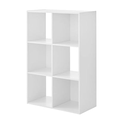 6-Cube Storage Organizer, Bookcase, 3 Open & 3 Closed Back Shelves, Vertical/Horizontal Placement, 11" Cubes (White) - color: White