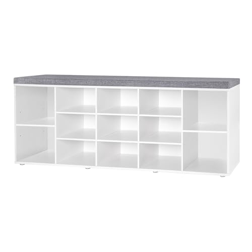Shoe Storage Bench with Cushion, 13-Cubby Shoe Rack with Seat | 50.8"L Entryway Shoe Organizer Bench, Adjustable Shelves for Boots, Removable Washable Cushion, Closet/Hallway/Bedroom, White - color: White, size: 13 Cubby