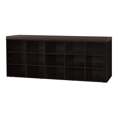 Shoe Storage Bench with Cushion, 15-Cubby Shoe Rack with Seat | 50.8"L Entryway Shoe Organizer Bench, Adjustable Shelves for Boots, Removable Washable Cushion, Closet/Hallway, Espresso - color: Espresso, size: 15 Cubby