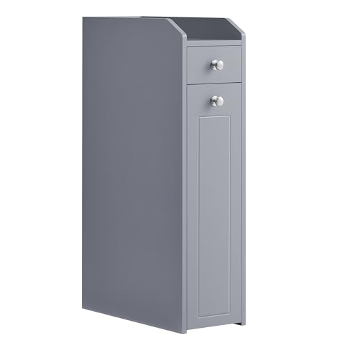 VASAGLE Slim Storage Cabinet, Narrow Storage Organizer with Slide Out Drawers, Freestanding Toilet Paper Holder, Small Space Skinny Cabinet for Bathroom Kitchen Corner, Dove Gray UBBC847G02 - color: Dove Gray