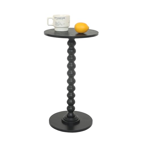 Fultyle Round Side Table, Small Drink Table for Small Spaces, Modern Accent End Table Nightstand with Solid Wood Leg for Living Room, Bedroom, Corners, and Office (Black) - color: Black