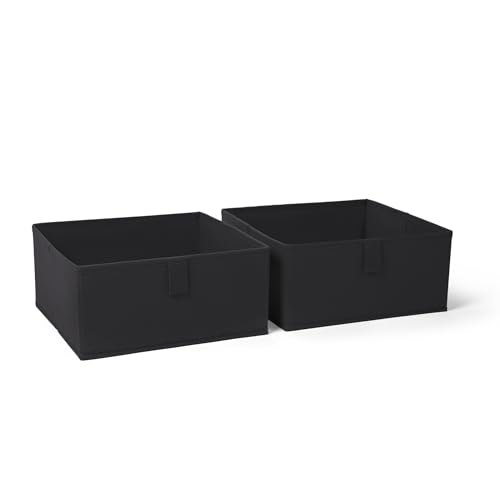 RiverRidge Folding Storage Bins - 2-pack of 5in Tall Black Cubes | Fabric Bins, Set of 2 Storage Cubes, Pull-tab Handles, Playroom Closet Organizer, Collapsible Cubby with Bottom Board Insert - color: 2 Black 5in H Bins