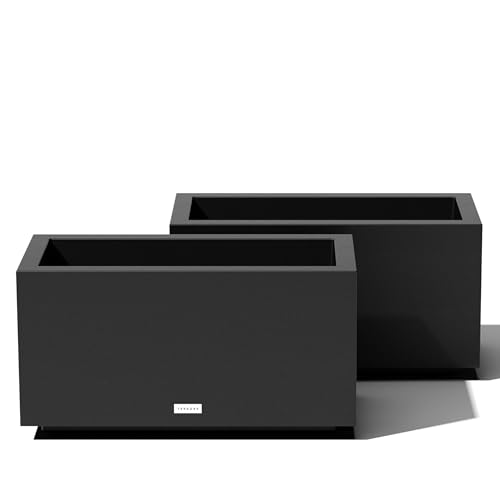 Veradek Block Series Long Box Planter - Large Rectangular Planter for Indoor or Outdoor Patio/Porch | Durable All-Weather Use with Drainage Holes | Modern Décor for Tall Plants, Flowers or Shrubs - color: Black, size: Small - 2 Pack