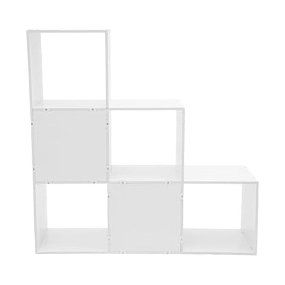 3-Tier Stepped Bookshelf, 6 Cube Storage Organizer Floor Standing Storage Shelf Modern Open Bookshelf for Home and Office (White) - size: 6 Cube L-Shaped