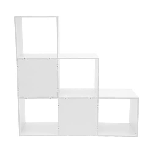 3-Tier Stepped Bookshelf, 6 Cube Storage Organizer Floor Standing Storage Shelf Modern Open Bookshelf for Home and Office (White) - size: 6 Cube L-Shaped