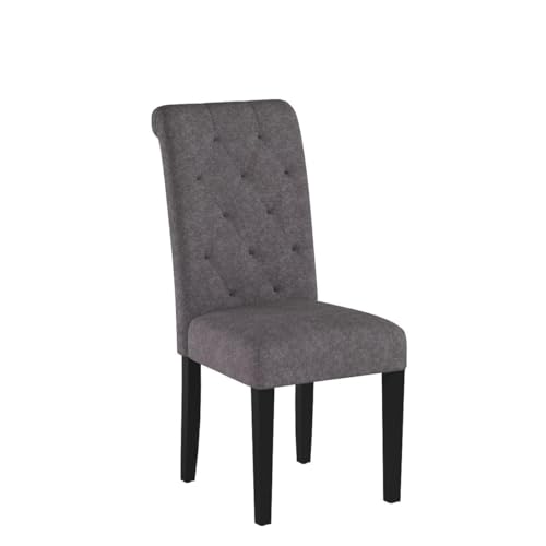 LSSBOUGHT Upholstered Dining Chairs Set of 2,Tufted Parsons Kitchen Chair with Solid Wood Legs, Modern Towel Fabric Side Chair for Dining Room/Restaurant(2pcs,Gray) - color: Gray-fabric, size: Set of 2