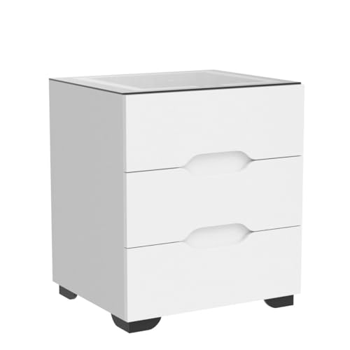 kepptory White Smart Nightstand with Wireless Charging Station & Adjustable LED Lights, High Gloss End Table with 3 Drawers & USB Charging, Bedside Table Organizer for Bedroom Use - color: White