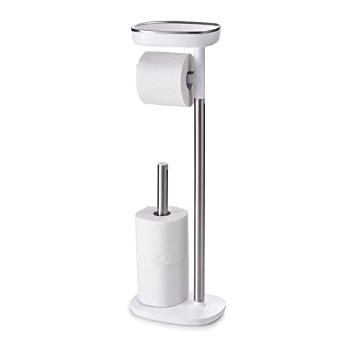Joseph Joseph EasyStore Butler Toilet Paper Holder Stand and Spare Roll Storage with Shelf and Drawer, Stainless Steel - style: Stand