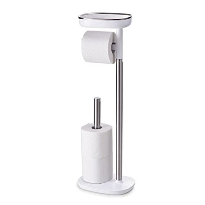 Joseph Joseph EasyStore Butler Toilet Paper Holder Stand and Spare Roll Storage with Shelf and Drawer, Stainless Steel - style: Stand