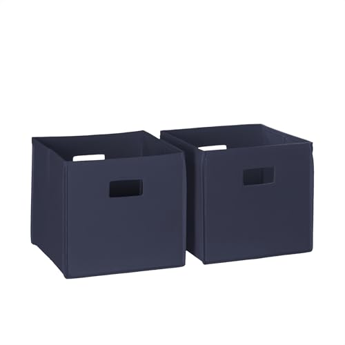 RiverRidge Folding Storage Bins - 2-pack of 10in Tall Navy Cubes | Fabric Bins, Set of 2 Storage Cubes, Cut-out Handles, Playroom Closet Organizer, Collapsible Cubby with Bottom Board Insert - color: 2 Navy 10in H Bins