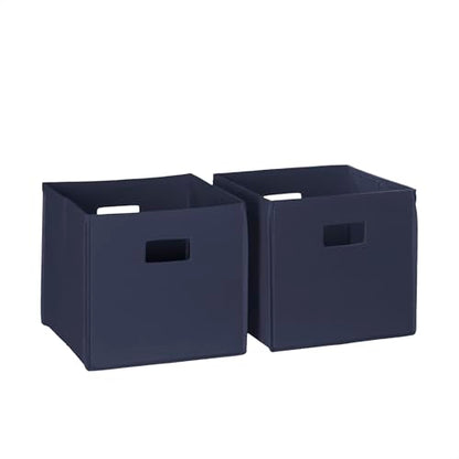 RiverRidge Folding Storage Bins - 2-pack of 10in Tall Navy Cubes | Fabric Bins, Set of 2 Storage Cubes, Cut-out Handles, Playroom Closet Organizer, Collapsible Cubby with Bottom Board Insert - color: 2 Navy 10in H Bins