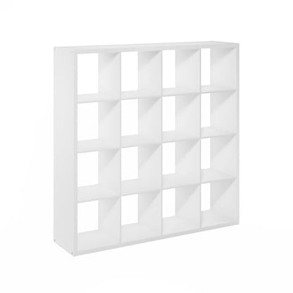 Furinno Cubicle 16-Cube Book Shelf, Extra Thick Frame Bookshelf, White | 14.6" x 58" x 58", Reversible Bookcase with Open Back, for Living Room, Bedroom, Home Office - color: White, size: 16-Cube