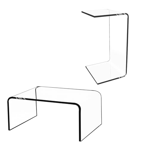 C-Shape Acrylic Side Table, 20" L x 12" W x 10" H x 1/2" Thick Clear End Table, Transparent Nightstand with Waterfall Edges, Modern Lucite Side Table for Living Room - size: 20" L x 12" W x 10" H