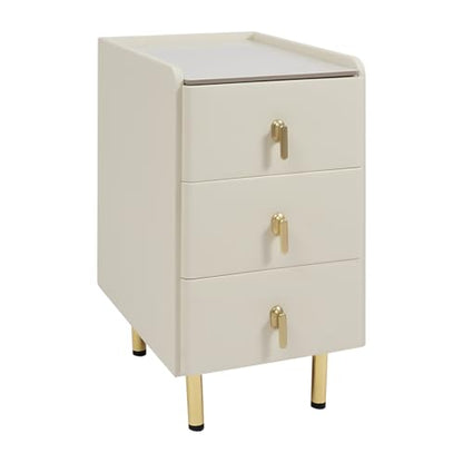 DYRABREST Narrow Nightstand with 3 Drawers, 11.8 Inch Slim Bedside Cabinet, Modern Bedroom Furniture with Scratch Resistant Rock Top & Silent Slides, for Small Space, Apartment, Dorm