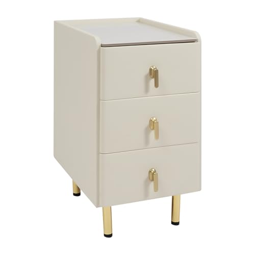 DYRABREST Narrow Nightstand with 3 Drawers, 11.8 Inch Slim Bedside Cabinet, Modern Bedroom Furniture with Scratch Resistant Rock Top & Silent Slides, for Small Space, Apartment, Dorm