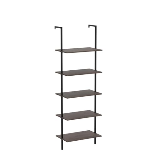 aboxoo Ladder Shelf 2PCS Open Bookshelf 5-Tier Wall-Mounted Wood Bookcase Rack Open Back Industrial Modern Plant Flower Stand Utility OrganizerMetal Frame Furniture Office Kitchen Bedroom (Brown) - color: Rustic Brown 5-tier, size: 2PCS