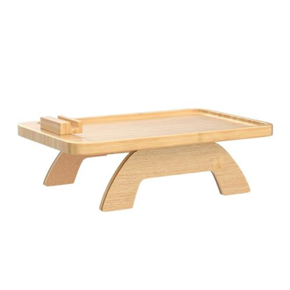 SINWANT Couch Arm Tray,Bamboo Sofa Clip on Side Table,Foldable Couch Armrest Table with 360°Rotating Phone Holder,Anti Slip Food Trays for Eating/Drinks/Snacks/Remotes 15.35" x 9.85" - color: Natural