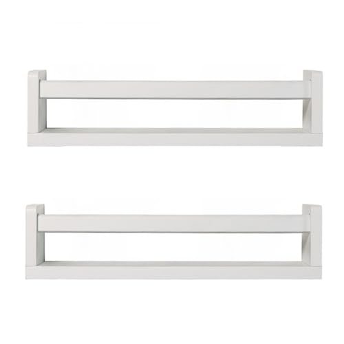JORIKCHUO Nursery Book Shelves, Set of 2 Wood Floating Book Shelves for Kids Room, Kitchen Spice Rack, or Rustic Wall Mounted Shelves for Farmhouse Bathroom Décor (White) - color: White