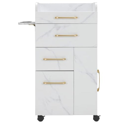 BarberPub Salon Trolley Cart with Lockable Wheels, Hair Styling Utility Rolling Cart for Storage DC2053 (White)