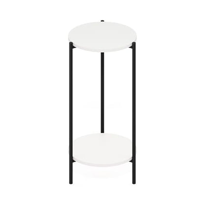 Furinno BESI Plant Stand Indoor, 2-Tier Round Plant Shelf, Metal Flower Pot Plant Stand, Balcony, Patio, Garden, White - color: White/Black