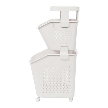 2 Tier Laundry Basket Holder, Utility Laundry Basket with Wheels Clothes Storage Organizer Cart Removable Rolling Laundry Hampers for Bathrooms Bedrooms Kitchen (2-Tier) - size: 2-Tier