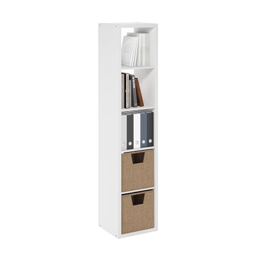 Furinno Cubicle Book Shelf, Vertical 5-Cube Bookshelf, Extra Thick Frame Horizontally & Vertically Reversible Bookcase with Open Back, 14.6" x 16" x 72", for Living Room, Bedroom, Home Office, White - color: White, size: 5-Cube Vertical