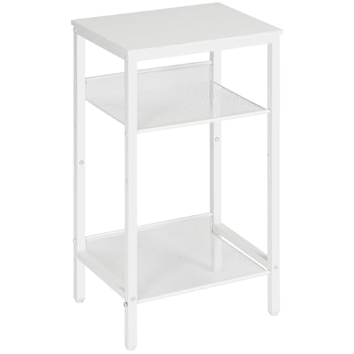 HOOBRO Tall Side Table, 3-Tier Telephone End Table with Adjustable Mesh Shelves, Small Entryway Table with Storage, Small Nightstand for Living Room, Bedroom, Hallway, Office, White WW01DH01G1 - color: White