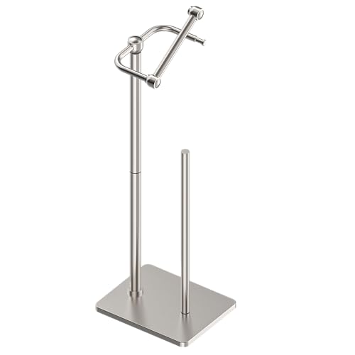 RUACQ Bathroom Toilet Paper Holder Stand with Storage, Brushed Nickel | Pivoting Free Standing Toilet Roll Holder, Holds 4 Reserve Rolls, Anti-drop design, Weighted Base, 304 Stainless Steel - color: Brushed Nickel, size: Free Standing with Storage