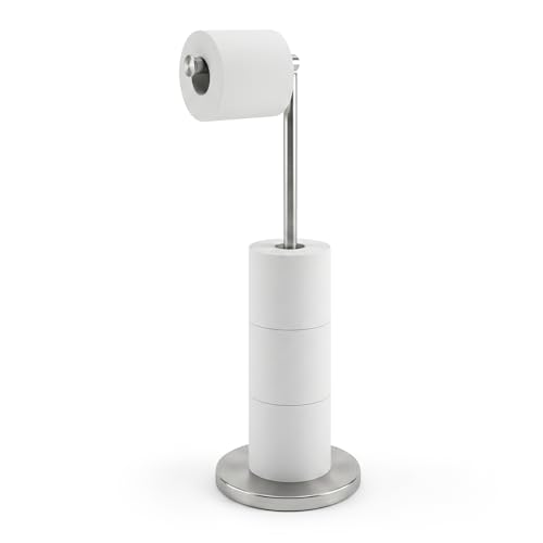 Cesun Extra Weighted Base Toilet Paper Holder Stand - SUS304 Rust Proof Free Standing Tissue Roll Holder for 4 Rolls, No Tipping, No Slipping, Brushed Nickel - color: Brushed Nickel