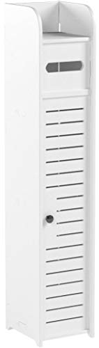 AOJEZOR Small Bathroom Storage Cabinet: No Drill Ultra-Narrow for Renters - color: White