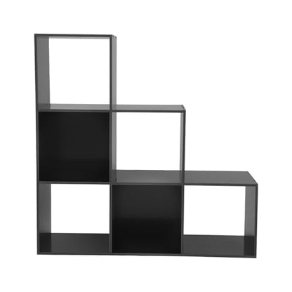 3-Tier Stepped Bookshelf, 6 Cube Storage Organizer Floor Standing Storage Shelf Modern Open Bookshelf for Home and Office (Black) - size: 6 Cube L-Shaped Black