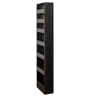 Slim Storage Cart Black Pull-Out Spice Rack Next to Fridge,Narrow Storage Cabinet with Open Self, Wood Unit Storage Rack with Handle Wheels for Narrow Spaces,7 Tier - size: 1