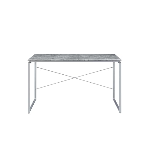 Jurgen Faux Concrete & Silver Finish Writing Desk - Gray, Silver - Industrial Style Faux Concrete Top - Office & Home Office - Office Essential