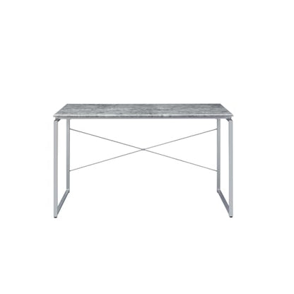 Jurgen Faux Concrete & Silver Finish Writing Desk - Gray, Silver - Industrial Style Faux Concrete Top - Office & Home Office - Office Essential