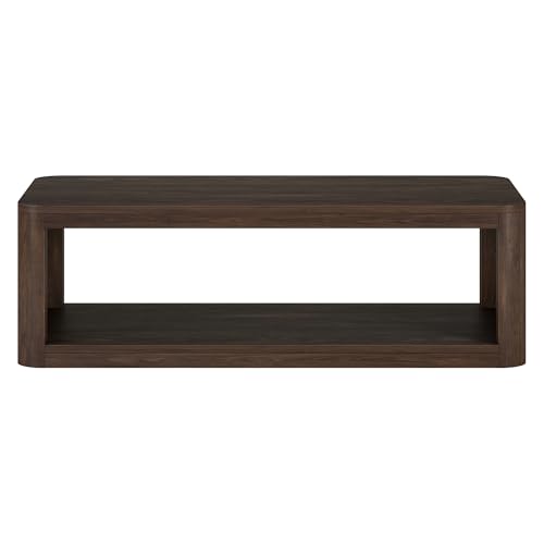 Henn&Hart 47" Rectangular Low-Profile Coffee Table with Open Storage Shelf for Living Room, Family Room, or Office, Rich Brown - color: Rich Brown