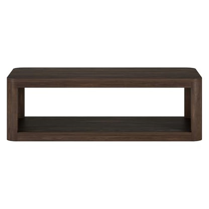 Henn&Hart 47" Rectangular Low-Profile Coffee Table with Open Storage Shelf for Living Room, Family Room, or Office, Rich Brown - color: Rich Brown