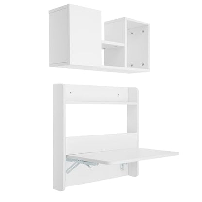 Wall Mounted Bookshelf with Moveable Cabinets, Multifunctional Folding Floating Desk, Fold Down Laptop Table with Storage Shelves for Bedroom Study Room Space Saving Small Space Garage (White) - color: White