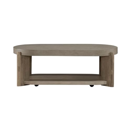 Liberty Furniture Affinity Oval Cocktail Table with Casters for Living Room - Dusty Taupe Faux Concrete Tops - size: Oval Cocktail Table