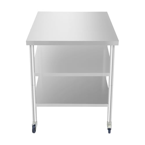 30x30x35in 3-Tier Stainless Steel Work Table with Casters & Foot Pads, Adjustable Shelves, 580 lbs Load Capacity, Space-Saving Utility Cart for Kitchen, Garage, Restaurant, Commercial & Home Use - size: 30 X 30 X 35 Inches