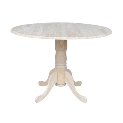 IC International Concepts, Round Dual Drop Leaf Pedestal Dining Table, Solid Real Wood, Sturdy Parawood, Dimensions 42"D x 42"W x 29.5"H, 40lbs Capacity, Paint/Stain Ready, Unfinished - color: Unfinished