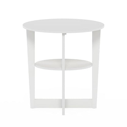 Furinno Jaya Side Table, 2-Tier Round Modern End Table with Oval Tabletop, Night Stand, Bedside Table with Open Shelf, for Living Room, Bedroom, White - color: White, size: 1-Pack, 2 Tiers, Oval Panel