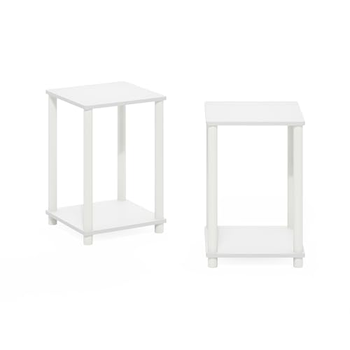 Furinno Turn-N-Tube Side Table Set of 2, 2-Tier Stackable Modern End Table with Open Shelf, Toolless Night Stand, Bedside Table, for Living Room, Bedroom, White - color: White, size: 2-Pack, 2-Tier, style: 2-Pack