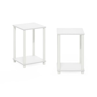 Furinno Turn-N-Tube Side Table Set of 2, 2-Tier Stackable Modern End Table with Open Shelf, Toolless Night Stand, Bedside Table, for Living Room, Bedroom, White - color: White, size: 2-Pack, 2-Tier, style: 2-Pack