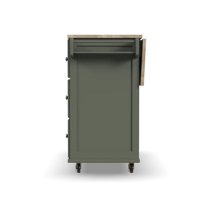 Homestyles Mobile Kitchen Island Cart with Wood Top and Dropleaf Breakfast Bar, 18" D x 53.5" W x 36" H, Green - color: Green