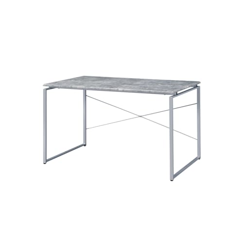 Jurgen Faux Concrete & Silver Finish Writing Desk - Gray, Silver - Industrial Style Faux Concrete Top - Office & Home Office - Office Essential