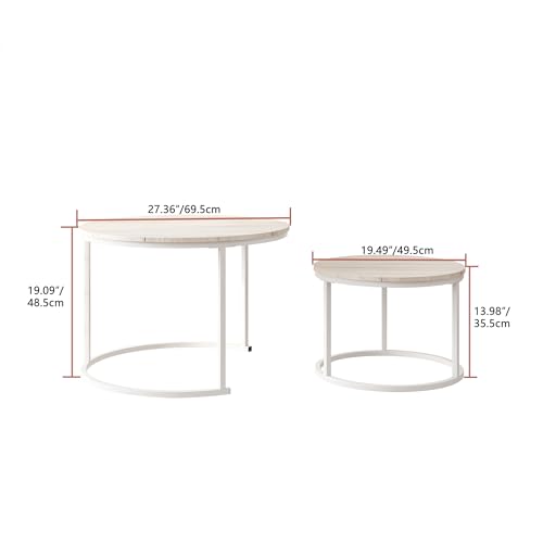 HOJINLINERO Round Coffee Table,Nesting Coffee Table Set of 2,Center Tables for Living Room,Office, Home Small Space,Stacking Side Tables,Sturdy and Easy Assembly,Wood Desktop,Oak+White,Large - color: Wh-oak, size: Large