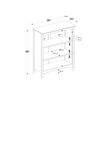 Shaker Style 3 Shelf Bookcase / Solid Wood / 36" High / Adjustable Shelving / Closed Back / Display Bookshelf for Living Room, Bedroom, Home and Office, White - color: White, size: 36"