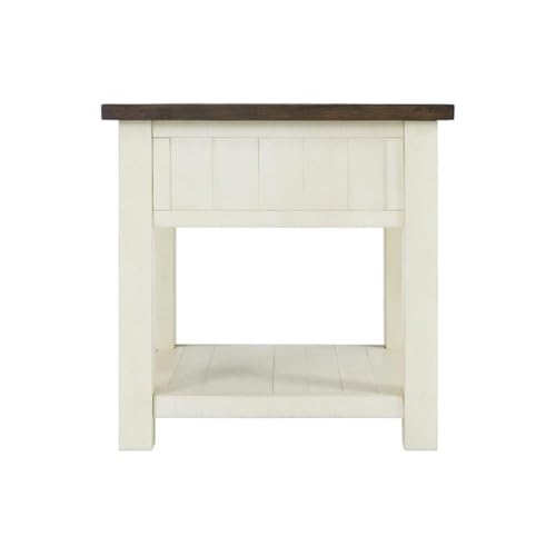 Martin Svensson Home Monterey Solid Wood End Table, Cream White and Brown | Farmhouse Rustic, Coastal Side Table, Drawer and Shelf - color: Cream White With Brown Top